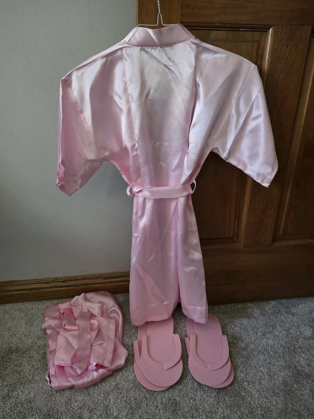Kid's Satin Kimono Robe With Slippers X2